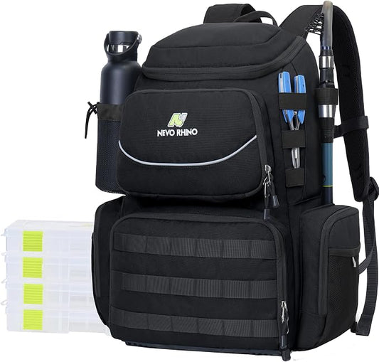 N NEVO RHINO Fishing Tackle Backpack with Rod Holders, 40L Large Fishing Bag with Waterproof Rain Cover,Outdoor Tackle Bag