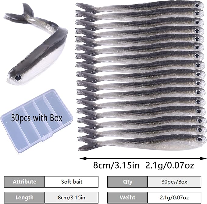 Fishing Soft Plastic Lures, Paddle Tail Swim Baits for Bass Fishing,Paddle Tail Swimbaits for for Bass Trout Walleye Lures, 30/50pcs Soft Plastic Baits with Box