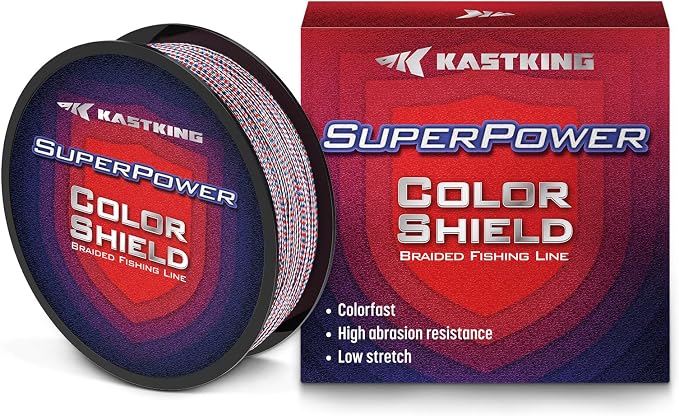 KastKing Superpower ColorShield Braided Fishing Line - Colorfast Braided Line, 100% Solution Dyed UHMWPE Fiber, Smooth & Strong Superline, Near Zero Stretch, Sensitive, High Abrasion Resistance