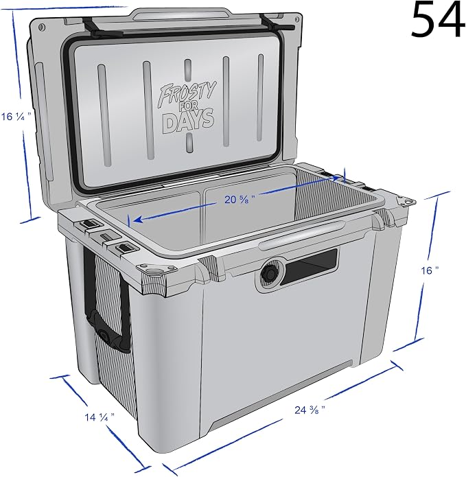 Frosted Frog 54 Qt Hard Cooler, Lightweight Made in USA Insulated Ice Chest | 30% lighter than rotomolded coolers; 54-quart hardside for camping, fishing, boating, beach, BBQ, tailgating & drinks