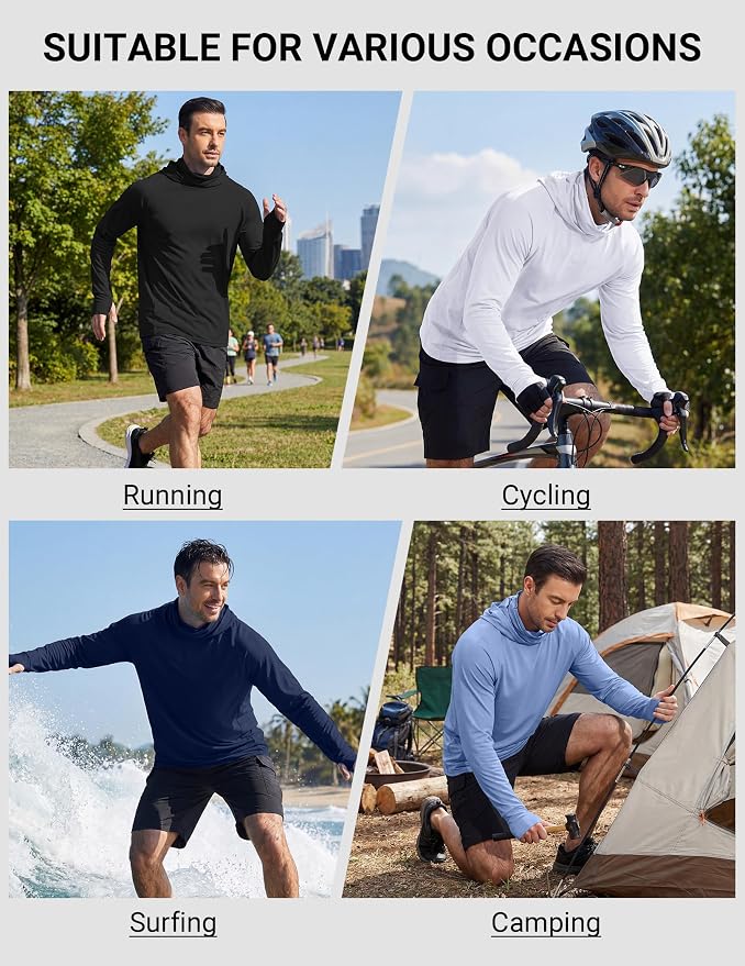 COOFANDY Mens UPF 50+ Sun Protection Hoodie with Mask Lightweight Long Sleeve SPF Fishing Shirts UV Hiking Running Rash Guard