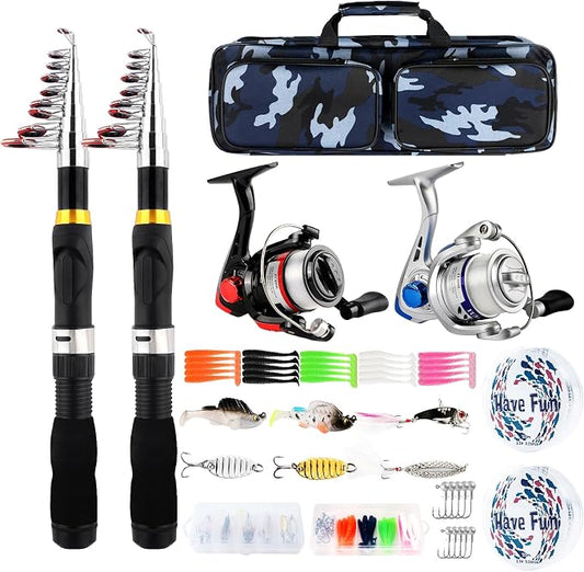 2PCS Telescopic Fishing Rod Reel Combo 6.89FT Collapsible Spinning Pole Kit Compact Fishing Lures Tackle Box Accessories Lightweight Travel Fishing Tool Set for Fishermen Gift