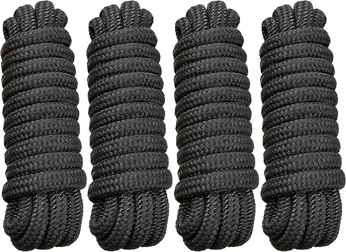 Boat Dock Lines 5/8" x 15' - Double Braided Nylon Boat Ropes for Docking with 15" Loop, Marine-Grade High Strength Boat Lines Dock Rope, Premium Marine Rope Mooring Lines, Easy Handling - 4 Pack,Black