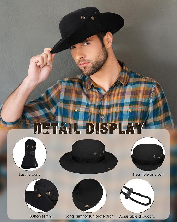 Foaincore Safari Hats Wide Brim Boonie Bucket Hats Sun Protection Summer Fishing Hat for Men Women Hunting Hiking