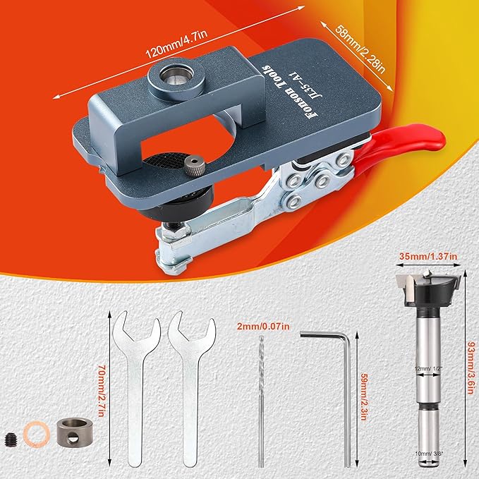 Metal Concealed Hinge Jig, 35MM Cabinet Hinge Jig Drilling Hole Puncher with Quick Clamp， Accurate Hinge Drill Jig Woodworking Tool for Doors Cabinets Hinges Mounting (Gray)