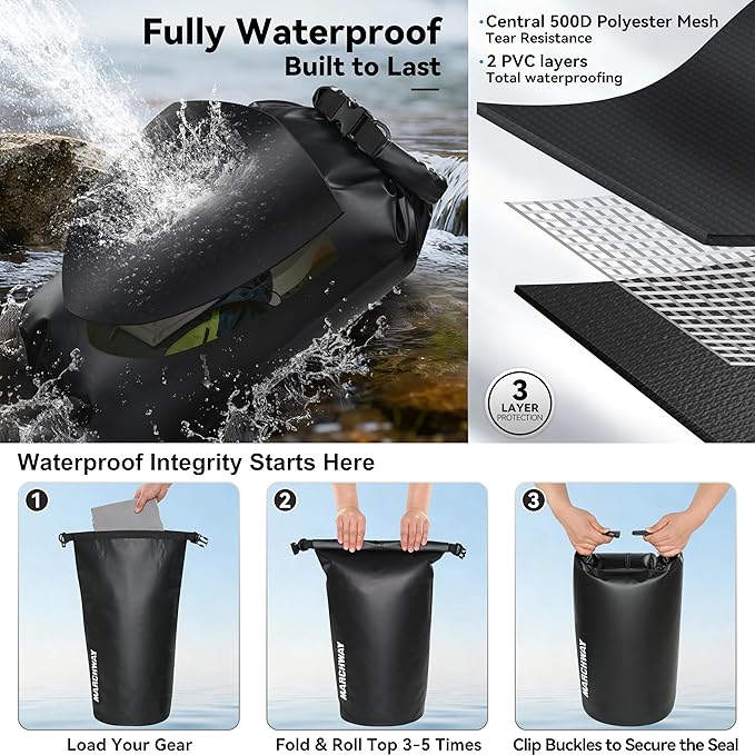MARCHWAY Floating Waterproof Dry Bag Backpack 5L/10L/20L/30L/40L, Roll Top Sack Keeps Gear Dry for Kayaking, Rafting, Boating, Swimming, Camping, Hiking, Beach, Fishing