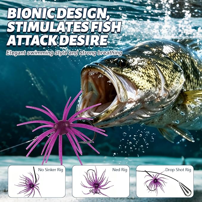 6 Pcs Soft Urchin Lures Fishing Saltwater Slow Floating Lures for Bass Trout Crappie