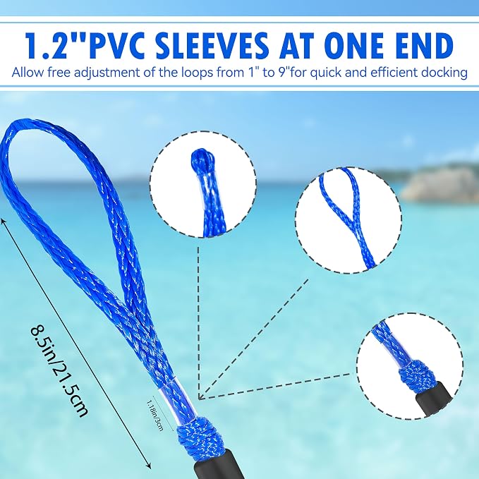 Single Hook Bungee Dock Lines – Heavy-Duty Elastic Mooring Ropes for Boats, PWCs & Kayaks | Adjustable PVC Sleeve | 316 Stainless Steel Clip (1, Blue, 14 Feet)