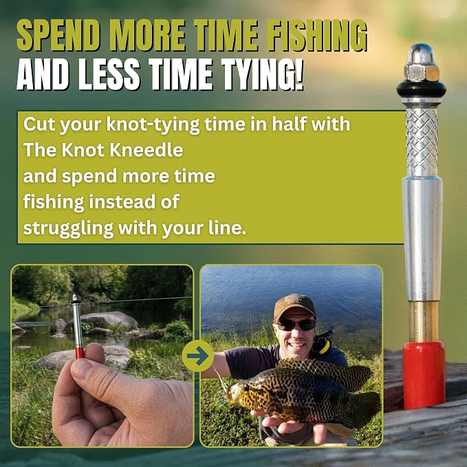 KNOT KNEEDLE Knot Tying Kit for Fly Fishing and Trout Fishing Gear, Lightweight Aluminum Tools Tie 20 Plus Knots, Accessories with Badge Clip for Vest, Tackle Box Supplies, Fishing Gift for Men