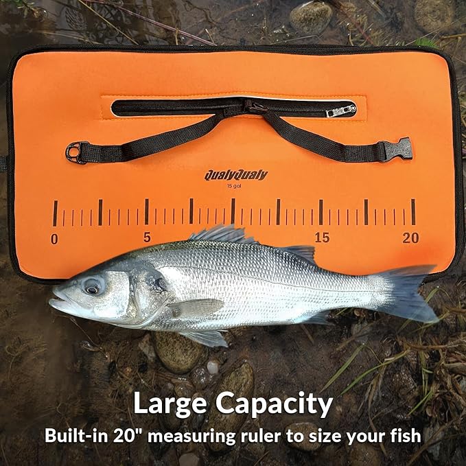 QualyQualy Floating Fish Basket for Live Caught, 10/15 Gallons Foldable Fishing Holder Minnow Bucket Portable Collapsible Fishing Net Storage Cage for Live Fish Bait Live Well