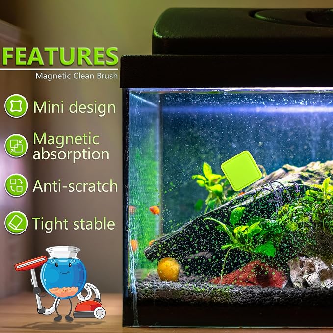 Magnetic Aquarium Fish Tank Glass Algae Scrapers Glass Cleaner Scrubber Clean [Compact, Scratch-Free, Non-Slip, Emhanced Magnet]
