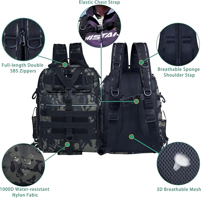 BLISSWILL Outdoor Tackle Bag - Large Water-Resistant Fishing Backpack