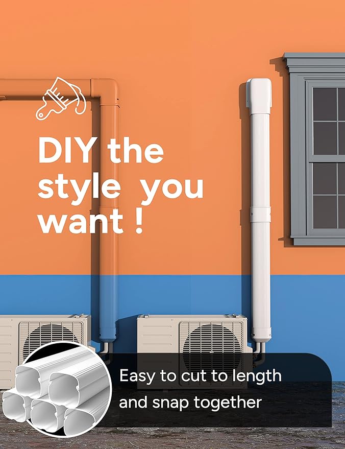 5'' 23.5Ft Mini Split Line Set Cover Kit for Minisplit Ductless Linset Air Conditioners and Heat Pumps, Central AC Decorative Upgraded UV-Proof Strong & Durability PVC Pipe