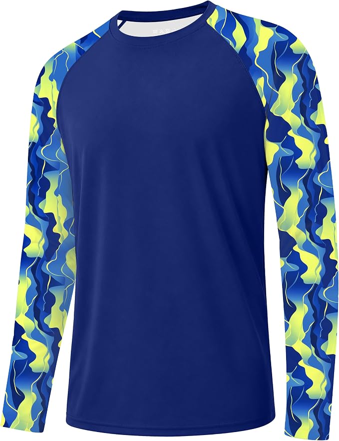 FISHEAL Men's Long Sleeve Fishing Shirts, UPF 50+ Camo Sun Protection Rash Guard, UV Shirt for Swimming Hunting Outdoor