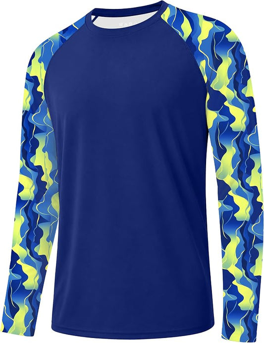 FISHEAL Men's Long Sleeve Fishing Shirts, UPF 50+ Camo Sun Protection Rash Guard, UV Shirt for Swimming Hunting Outdoor