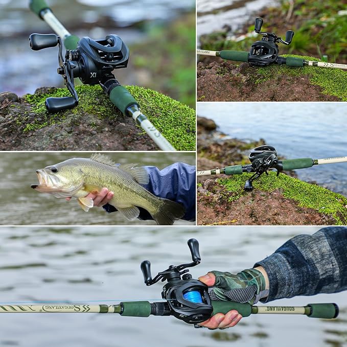 Sougayilang Baitcasting Fishing Combos, Carbon&Glass Fiber Composite 2 Piece Fishing Rods with Casting Reel- 6'0"