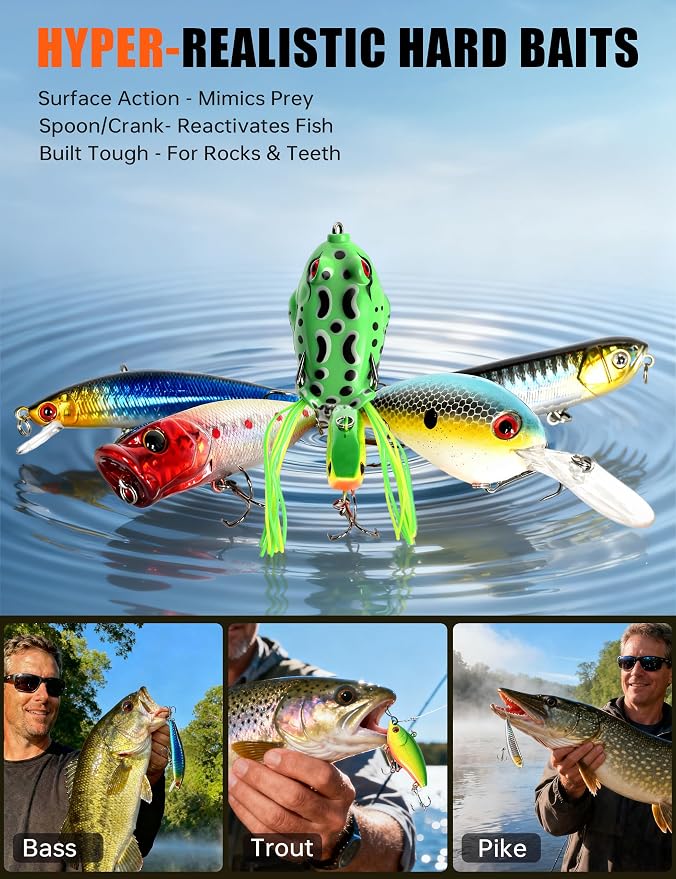 Large 3-Layer Tackle Box with Tackle Included, 417Pcs Fishing Lures Kit with Bonus Small 2-Sided Box & Gloves, Pliers, Crankbait, Hooks, Freshwater Bass Fishing Gear Gift for Men & Kids