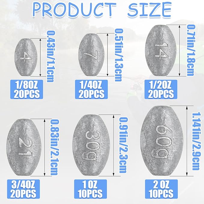 Egg Weights Fishing Sinkers Weights Assortment Lead Oval Shaped Drop Weights Sinker Tackle for Freshwater Saltwater Fishing Bass Casting