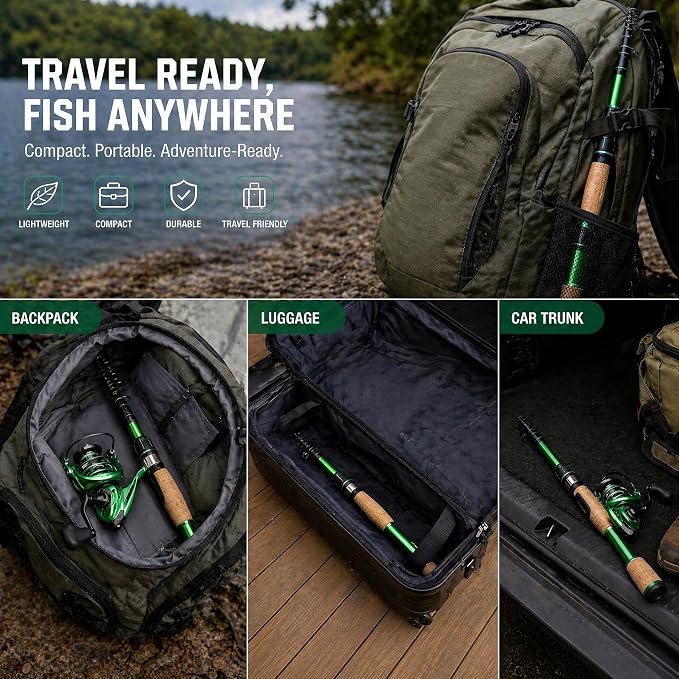 Telescopic Fishing Combo, 6FT Carbon Fiber Rod with 3000 Spinning Reel, Lightweight Kit with Carrier Bag for Bass Trout Catfish Freshwater Saltwater Travel
