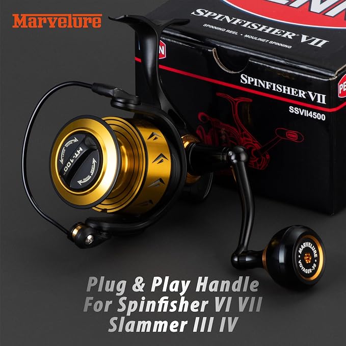 Foldable Power Handle Compatible for Penn Spinfisher VI VII, Slammer III IV (Not for Spinfisher Long Cast/V/SS) (Black - Voyager Version, for Slammer/Spinfisher 5500-6500 Thread)