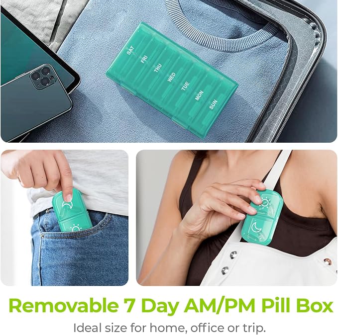 AUVON XL Weekly Pill Organizer 2 Times a Day, Pill Box 7 Day with One-Side Large Openings for Easy to Use, Cyan AM PM Pill Case for Medication, Vitamins, Fish Oils, Supplements