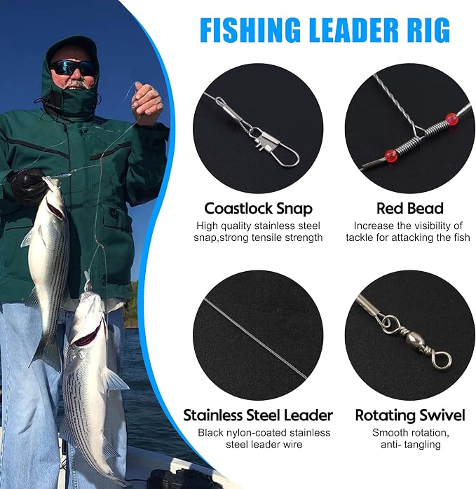 Fishing Leaders Saltwater Tackle Surf Fishing Rigs High Strength Steel Fishing Wire Leaders with Swivel Snaps Beads Gear Equipment for Lures Bait Hooks, 1Arm 2Arms & 3Arms