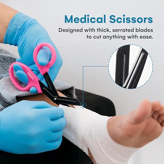 Madison Supply Trauma Shears for Nurses - Premium Stainless Steel Medical Scissors with Non-Stick Blades - 7.5" Surgical Nurse Scissors for First Aid and Emergency Use - Fluoride Coated Blades - Pink