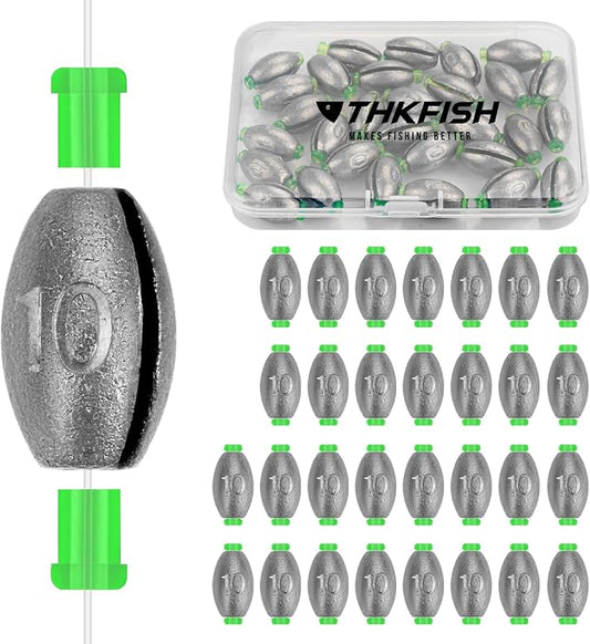 THKFISH Egg Fishing Sinkers Weights, Removable Rubber Core Fishing Weights Twist-Lock Sinker,Bass Weights Sinker Tackle Saltwater Casting Fishing Sinkers Set Oval Freshwater,1/8-1OZ