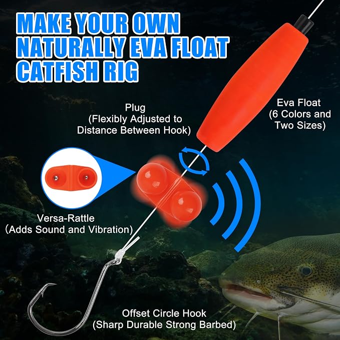 AGOOL Catfish Rig Making Kit Catfishing Tackle Accessories Fishing Bait Rigs Catfishing Equipment with Fishing Bobbers Catfish Floats Catfish Hooks Swivels Fishing Rattles Bells Sinker Slide