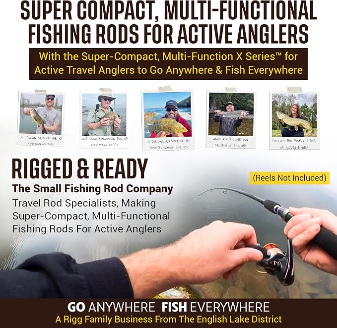 Rigged & Ready X Series™ Travel Fishing Rods. 6 Super Compact Combos and Rods, Multi-Functional, Spinning Poles. 5 to 25 Techniques from one Rod. Spin, Bass, Carp, Fly. Fresh & Saltwater Angling.