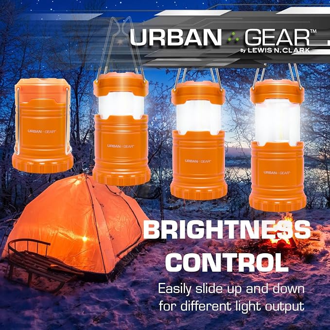 Lewis N. Clark Collapsible Camping Lantern | LED Portable Lantern for Indoor or Outdoor Use | Waterproof Lamp with Batteries Included | for Camping, Backpacking, Hiking, or Power Outage | Orange