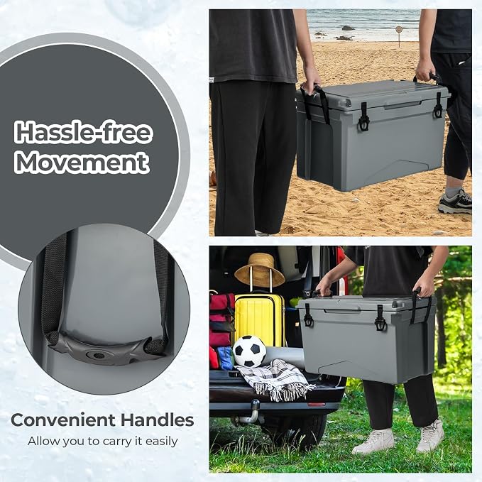 Goplus Hard Cooler, Insulated Ice Chest w/Portable Handles, Cup Holders, Ruler, Bottle Opener, 6 Day Ice Retention for Drink, Beverage, Camping, Fishing, Beach