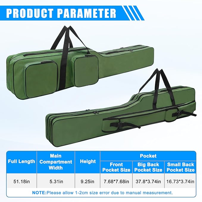 AGOOL Fishing Rod Case Fishing Pole Bag Case 4.27 ft Portable Waterproof Rod Reel Organizer Oxford Fish Bag for Saltwater Freshwater Ice Fishing Gift