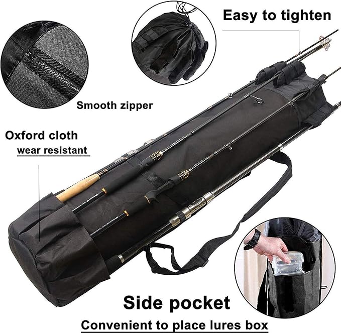 SILANON Fishing Rod Bag Pole Holder, Portable Fishing Rod Case Carrier Canvas Pole Storage Bag Travel Carry Case Waterproof Fishing Tackle Gear Organizer