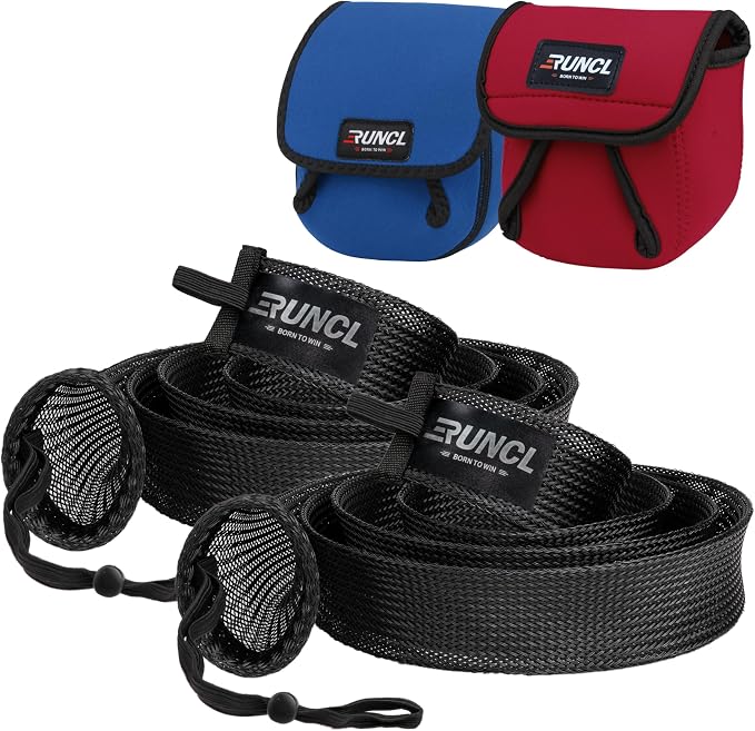 RUNCL Fishing Rod Sleeves & Reel Bags, Spinning/Casting Rod Socks & Spinning/Baitcasting Reel Covers - Protection Solution, Space Saver, Perfect Storage - Fishing Pole Sleeves & Reel Pouch (2 Pack)