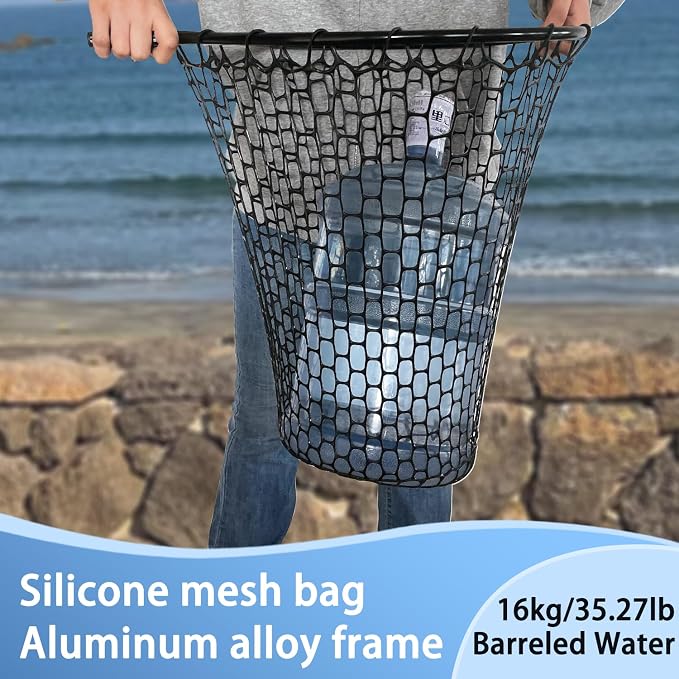 Telescoping Rubber Fishing Net with Handle 64"/46“ Long Silicone Large Fish Landing Net Kayak/Fishpond/Saltwater Extendable Fishing Gear Accessories