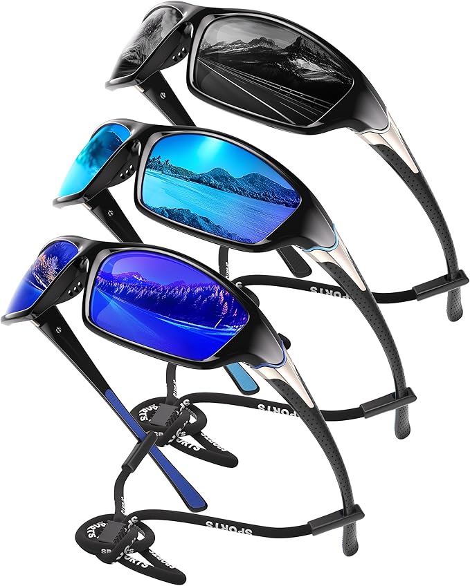Polarized Sports Sunglasses for Men - Wrap Around Mens Sunglasses UV Protection for Fishing Cycling Driving