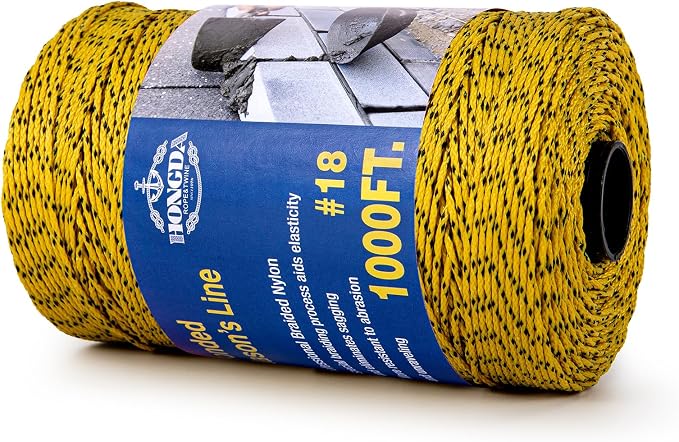 HONGDA Professional Masonry String Lines, 1000 Feet #18 Bonded Braided Nylon Mason Line, Durable and Versatile String for Masonry, Construction, Gardening, and DIY Projects, Yellow with Black Spots
