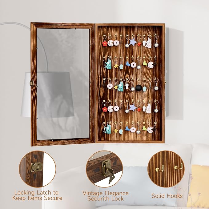 tonchean Keychain Display Case Wall Cabinet Fishing Lures Baits Display Case Pocket Watches Display Case, 24.4in(H) x14.2in(Wx2.6in(D), Brown