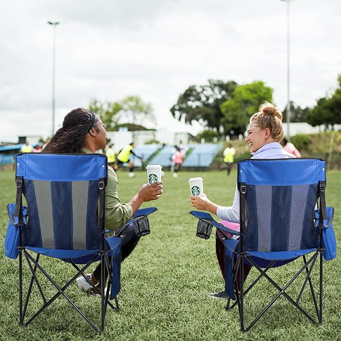 Nazhura 4 Pack Outdoor Camping Chairs Folding/Foldable/Portable with Cooler Pouch, Mesh Backrest and Cup Holder Pocket(Blue, 4 Pack)