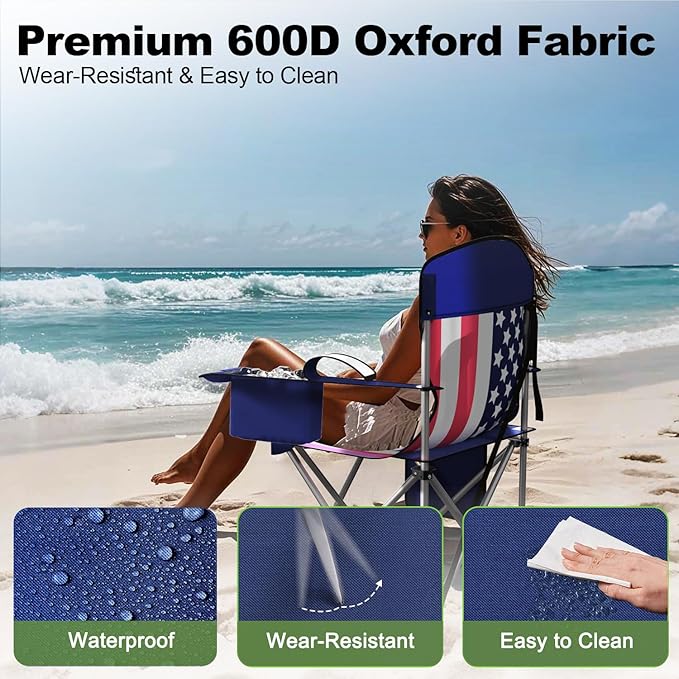 VTOY Folding Camping Chairs Durable 600D Oxford, Portable Outdoor Chair with Cooler Pouch, Cup Holder & Storage Pocket for Camping, Beach, Fishing