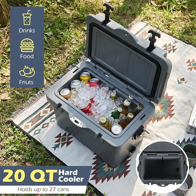 Goplus Hard Cooler, Insulated Ice Chest w/Portable Handles, Cup Holders, Ruler, Bottle Opener, 6 Day Ice Retention for Drink, Beverage, Camping, Fishing, Beach