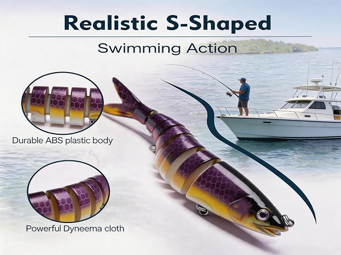 Multi-Jointed Swimbaits 5.1in Slow Sinking Fishing Lures, Premium ABS Hard Bait with Gravity Transfer System, Anti-Rust #6 Treble Hooks, Lifelike 3D Eyes for Bass Trout Walleye Pike