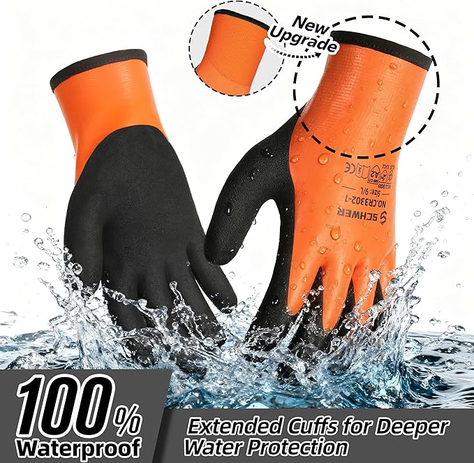 Schwer 100 Pairs Waterproof Winter Work Gloves, ANSI A2 Cut Resistant Freezer Gloves for Outdoor Cold Weather Keep Hands Warm, Thermal Insulated Gloves for Shoveling Snow, Ice Fishing, Super Grip, L