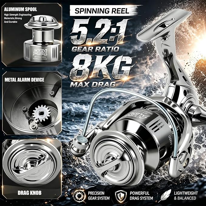 Sougayilang Fishing Rod and Reel Combo, Stainless Steel Guides Fishing Pole with Spinning Reel Combo for Bass Fishing