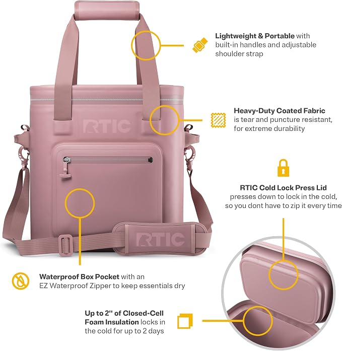 RTIC Ultra-Tough Soft Cooler Pro, Insulated, Waterproof, Leak Proof, Portable Floating Bag for Beverage, Drink, Lunch, Outdoor, Beach, Car, Camping, Picnic, Fishing, Boat