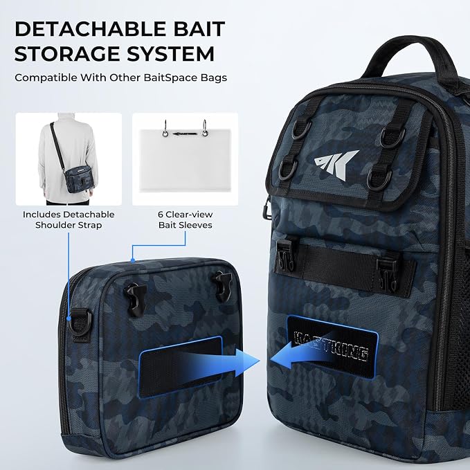 KastKing BaitSpace Fishing Sling Bag, Fishing Backpack with Rod & Beverage Holder, Tackle Bag for Fishing Gear