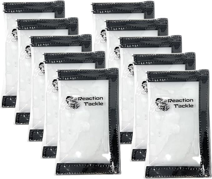 Reaction Tackle Fishing Lure Wraps or Lure Covers, Clear Fishing Hook Covers to Keep Hooks Safe, PVC Keeper in 2 Sizes 5 Packs or 10 Packs