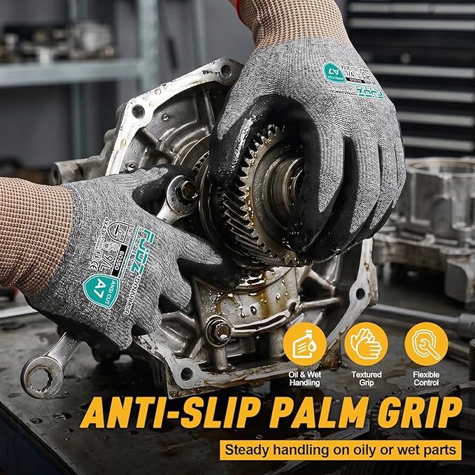 A7 Cut Resistant Work Gloves, 3 Pairs Nitrile Coated Cutting Glove for Woodworking,Construction,Fishing,Metalwork