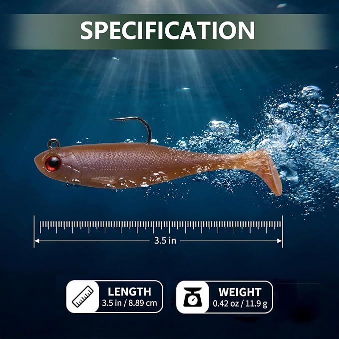 Soft Fishing Lures for Bass Fishing:Pre-Gigged Swim Baits for Saltwater or Freshwater.Soft Plastic Fishing Accessories.